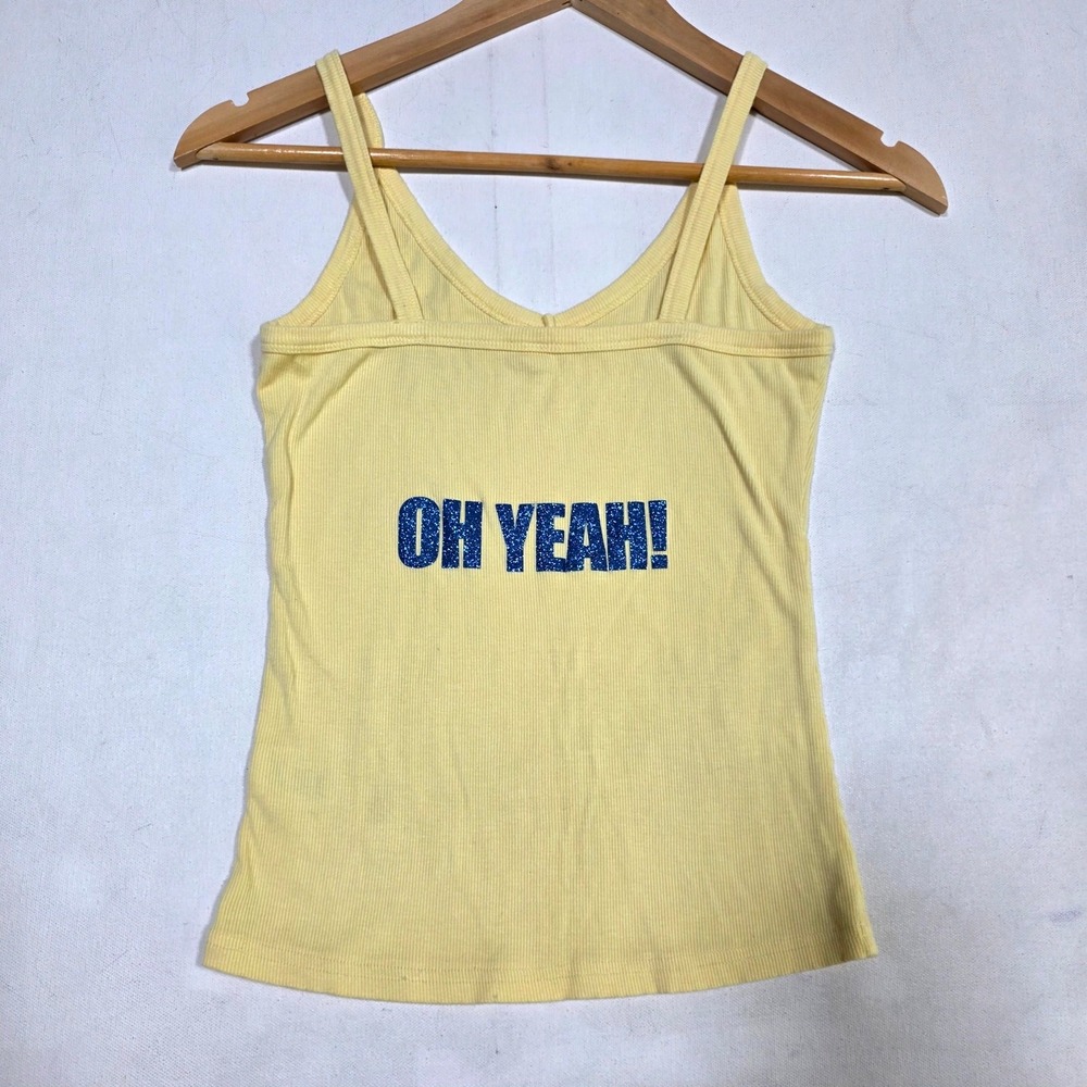 Unbranded Tank Top Womens S Yellow OH YEAH Glitter Graphic Ribbed Cami Summer